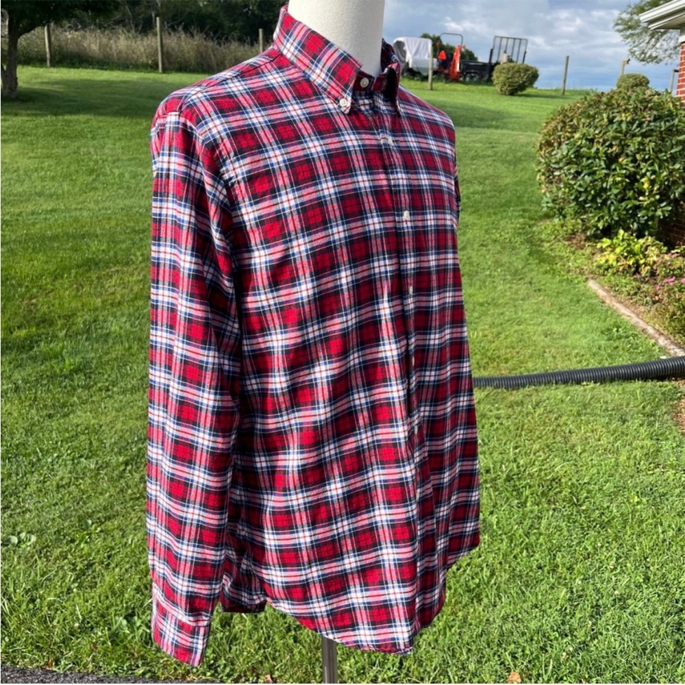 Flannel-Ralph Lauren Red White and Blue Button-Down L/S Men's Shirt Size Large